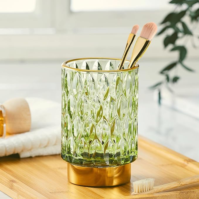 Makeup Brush Holder Organizer,Toothbrush Holders,Desk Pen Pencil Holder,Multifunctional Vintage Glass Brush Cup（A39-1-US）