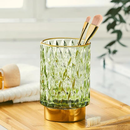 Makeup Brush Holder Organizer,Toothbrush Holders,Desk Pen Pencil Holder,Multifunctional Vintage Glass Brush Cup（A39-1-US）