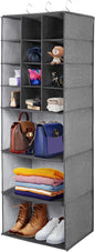 Libeder Shoe Organizers for Closet, 15 Shelf Hanging Closets Storage Shelves,12 Rack Organizer 3 Large Compartment for Clothes, Space Saving for Shoes with 3 Metal Hook(Grey)