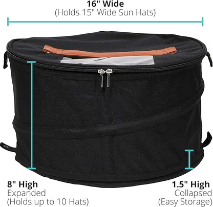 Hat Storage Box | Stuffed Animal Toy Storage | Stackable Round Pop-up Container | Travel Hat Boxes for Women & Men | Closet Organizer w Lid | Dust Cover Cowboy Sun Beach Hats (Black, 1 Pack)