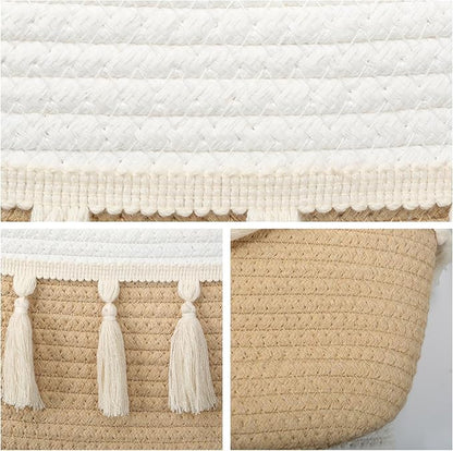 Over the Door Organizer Nursery - Cotton Boho Decor 3 Tier Wall Hanging Basket, Decorative Hanging Storage Organizer for Nursery Bathroom Bedroom Laundry Dorm Kitchen