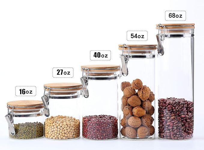 KKC HOME ACCENTS Sealed Glass Spaghetti Storage Containers,Pasta Jars with Airtight Lids,Tall Spaghetti Noodle Holder Containers, Pasta Canisters,Glass Storage Jars with Hinged Lids,68 Floz