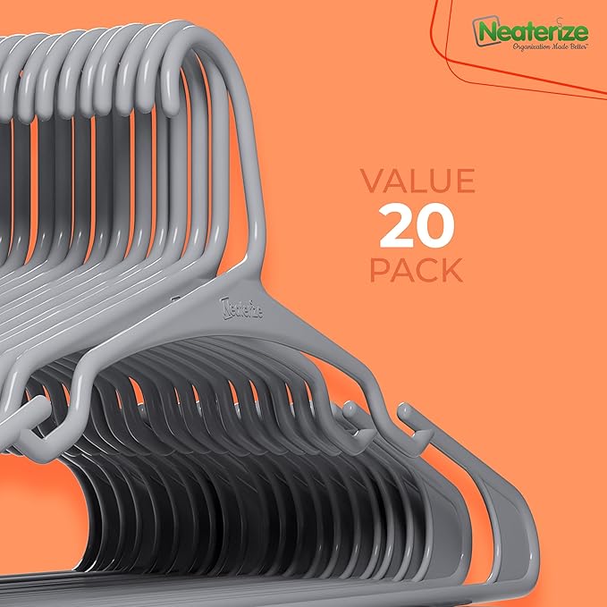 NEATERIZE Clothes Hangers Plastic 20 Pack for Adults - Plastic Hangers, The Perfect Coat Hanger and Space Saving Clothes Hangers for Closet, Percheros Ganchos para Colgar Ropa Hangars - Blue Hangers