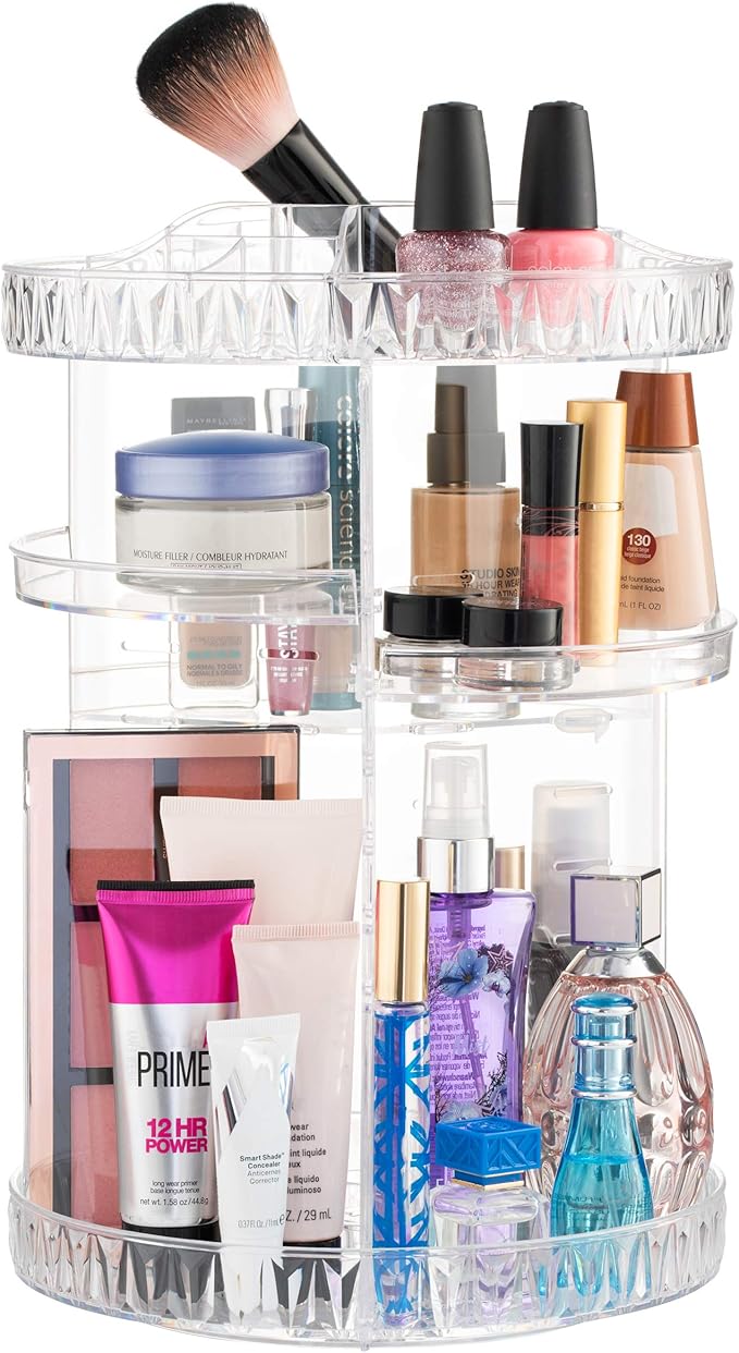 360° Rotating Makeup Organizer - Cosmetic Organizer for Bedroom Dresser & Vanity Countertop - Multi-Function Storage Makeup Carousel - Clear