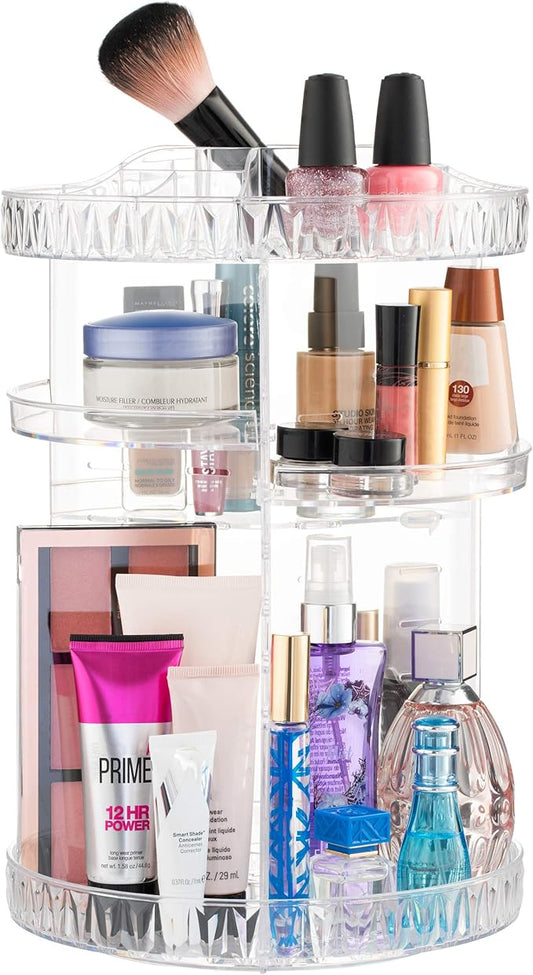 360° Rotating Makeup Organizer - Cosmetic Organizer for Bedroom Dresser & Vanity Countertop - Multi-Function Storage Makeup Carousel - Clear