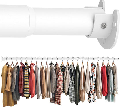 Long Closet Rod 17-75 Inches, Adjustable Heavy Duty White Metal Closet Rods for Hanging Clothes, 1.3 Inch Diameter with Wall Brackets for Wardrobes, Laundry Room