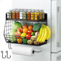 Magnetic Spice Rack for Refrigerator with Paper Towel Holder, Fruit Basket with 2 Hooks for Kitchen Storage and Organizer, Full‑Enclosed Magnetic Shelf 33 lbs for Laundry, Pantry, Coffee Bar and RV