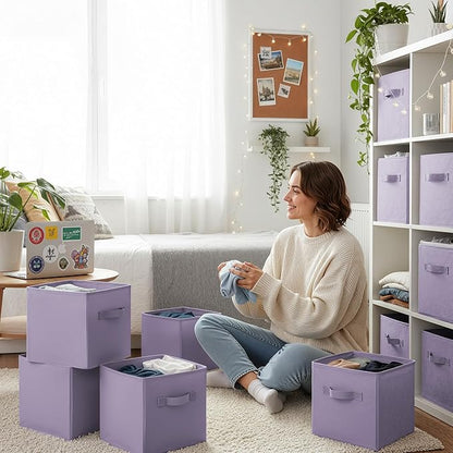 GRANNY SAYS Cube Storage Bins, 11 Inch Cube Storage Organizer, Fabric Collapsible Storage Bins, Durable Storage Cubes for Shelves, Closet, Lavender Purple, 6-Pack