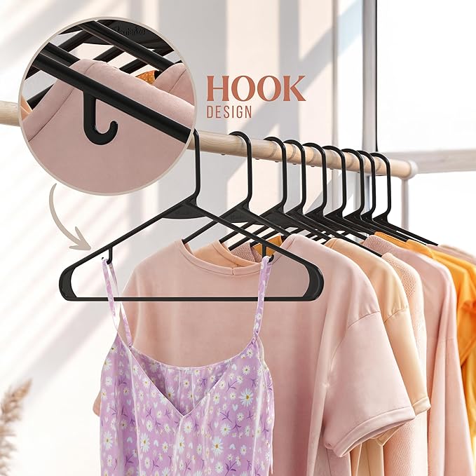 Plastic Hangers 50 Pack Black - Clothes Hangers - Makes The Perfect Coat Hanger and General Space Saving Hangers for Closet and New Apartment Essentials - Percheros Ganchos para Colgar Ropa Hangars