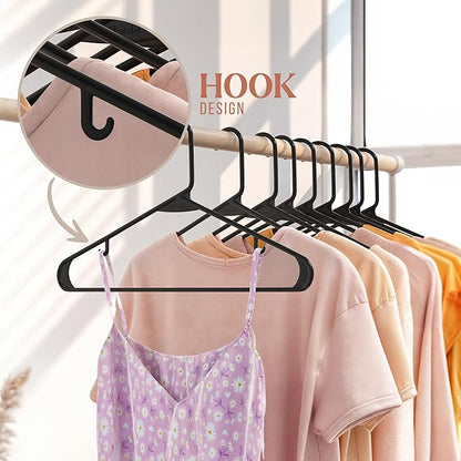 Plastic Hangers 50 Pack Black - Clothes Hangers - Makes The Perfect Coat Hanger and General Space Saving Hangers for Closet and New Apartment Essentials - Percheros Ganchos para Colgar Ropa Hangars