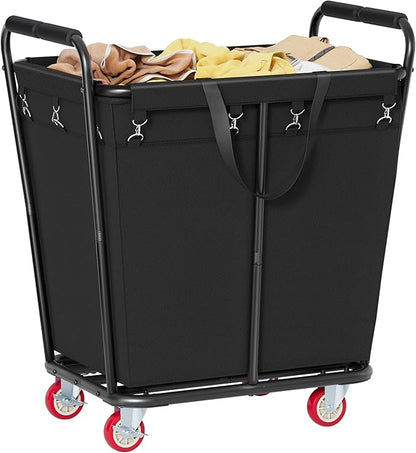 Hoctieon Large Laundry Cart with Wheels, 300L Heavy Duty Laundry Basket Organizer, Rolling Hamper Sorter for Clothes Storage, Industrial Dirty Clothes Hamper for Home & Hotel, Black