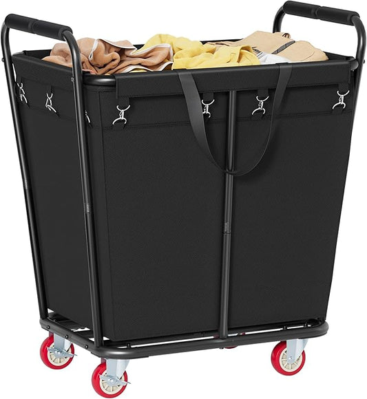 Hoctieon Large Laundry Cart with Wheels, 300L Heavy Duty Laundry Basket Organizer, Rolling Hamper Sorter for Clothes Storage, Industrial Dirty Clothes Hamper for Home & Hotel, Black