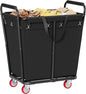 Hoctieon Large Laundry Cart with Wheels, 300L Heavy Duty Laundry Basket Organizer, Rolling Hamper Sorter for Clothes Storage, Industrial Dirty Clothes Hamper for Home & Hotel, Black