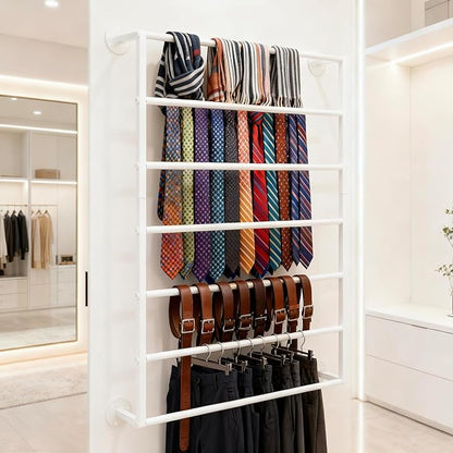 Wall Mounted Display Rack, 7-Layer Wrapping Paper Ribbon Organizer Scarves Tie & Scarf Rack Belts Towel Holder Necktie Hijab Stand Metal Shelving for Home, Retail Stores, Flower Shop
