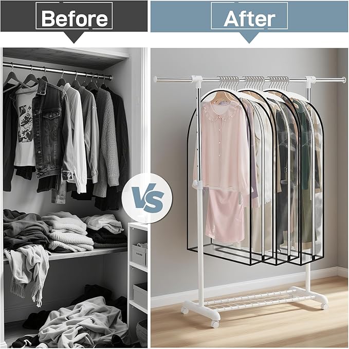 LiaMeE 10'' Wide Gusseted Clear Garment Bags for Hanging Clothes, Suit Clothing Bags for Closet Storage Covers for Garment Protection, Suitable for Coats Dresses Fur Coats Shirts (40 inch 3Pack)