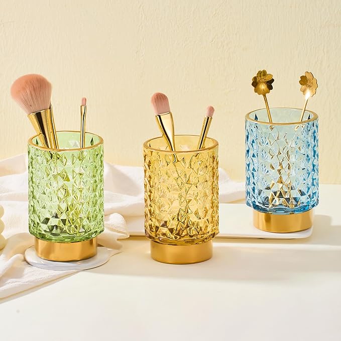 Makeup Brush Holder Organizer,Toothbrush Holders,Desk Pen Pencil Holder,Multifunctional Vintage Glass Brush Cup（A46-2-US）