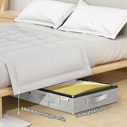 4.5 Inches Under Bed Storage Containers with Sturdy Sidewalls/Bottom and Reinforced Handles，Low Profile Underbed Storage for Clothes,Shoes,Pillows and Blankets with Zips and Clear Windows,4 Pack