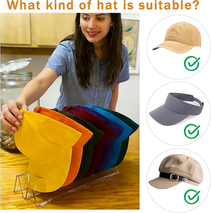 2 PCS Hat Organizer for Baseball Caps,Hat Stand, No Assembly, Clear Hat Holder for 14, Ideal for closet organization, Acrylic display rack suitable for bedroom, vanity, and wardrobe storage.
