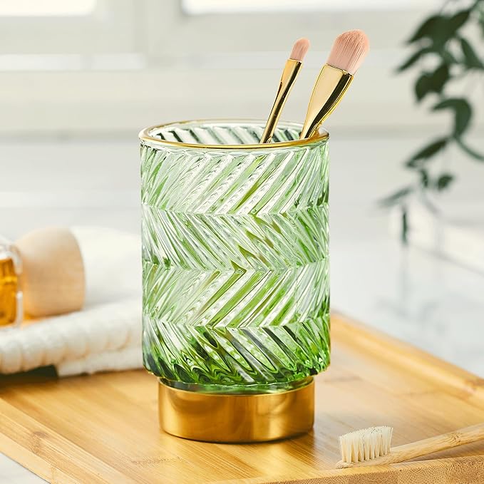 Makeup Brush Holder Organizer,Toothbrush Holders,Desk Pen Pencil Holder,Multifunctional Vintage Glass Brush Cup（A40-1-US）