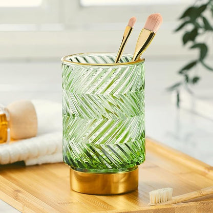 Makeup Brush Holder Organizer,Toothbrush Holders,Desk Pen Pencil Holder,Multifunctional Vintage Glass Brush Cup（A40-1-US）