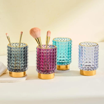 Makeup Brush Holder Organizer,Toothbrush Holders,Desk Pen Pencil Holder,Multifunctional Vintage Glass Brush Cup(A38-11-US/Dark Green/L)