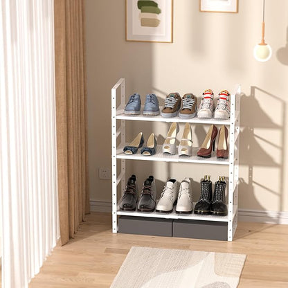 Multi-Functional Metal Shoe Rack,Expandable Adjustable Stackable Kitchen Organizer,Metal Shelf risers for cabinets, Kitchens and Closet, Bathroom(3Packs/White/Large)