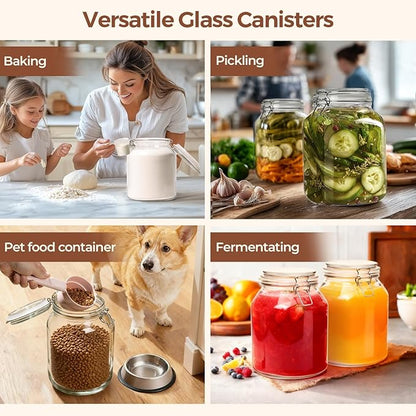 ComSaf 2 Pack 0.7 Gallon (88 Oz) Large Glass Jars with Airtight Lids, Wide Mouth Fermenting Jar for Pantry, Bulk Food Storage Canister for Flour, Sourdough Starter, Pickling, with Scoop