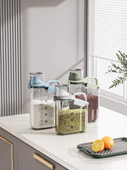 Total 2 items Cereal Containers Storage,Each2.5L Airtight Large Dry Food Storage .1 Blue 1 White.with Measuring Cup，BPA Free Plastic Dispenser，Suitable for Storing Grains Flour and Various Foods.