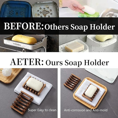 Wooden Soap Dish for Shower,Set of 3,Self Draining Bar Holder for Bathroom, Soap Saver Tray Soap Stand for Homemade Soap, Vowupt