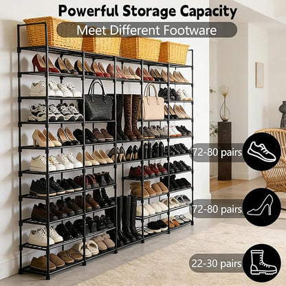 Extra Large Shoe Rack – 4 Columns × 10 Tiers, Holds Up to 72–80 Pairs – Heavy-Duty Stackable Metal Shoe Organizer for Entryway, Closet, Garage