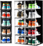 Clemate Upgraded X-Large Shoe Organizer,Shoe Storage Organizer,12 Pack,Shoe Box Clear Plastic Stackable,Drop Front Shoe Box with Clear Door, Shoe Containers For Sneaker Display,Fit up to US Size12