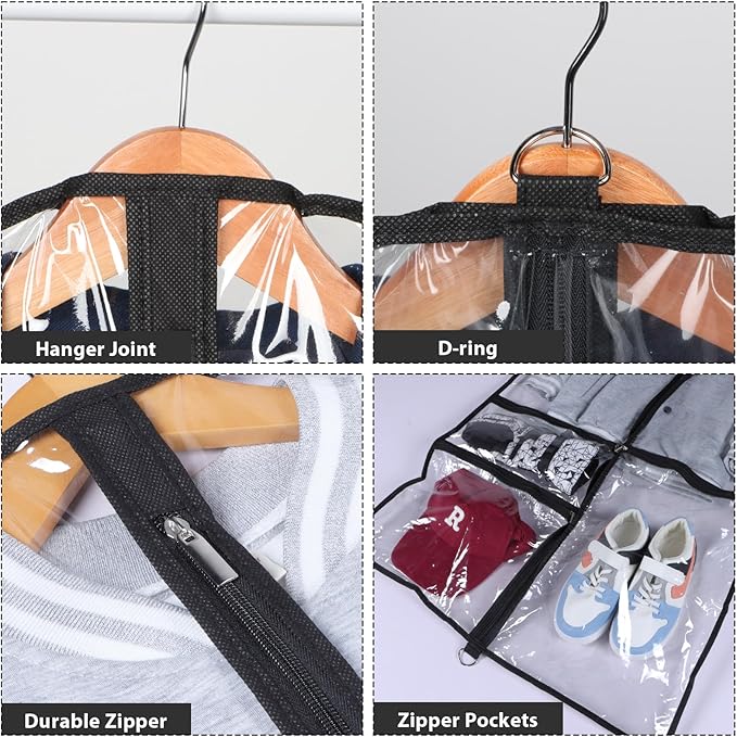 Clear Garment Bags for Dance Costumes, 40” Dance Garment Bags for Dancers, Kids Garment Bag for Dance Competitions with 3 Zipper Pockets, Garment Bags for Hanging Clothes, 6 Pack, Black