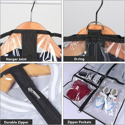 Clear Garment Bags for Dance Costumes, 40” Dance Garment Bags for Dancers, Kids Garment Bag for Dance Competitions with 3 Zipper Pockets, Garment Bags for Hanging Clothes, 6 Pack, Black
