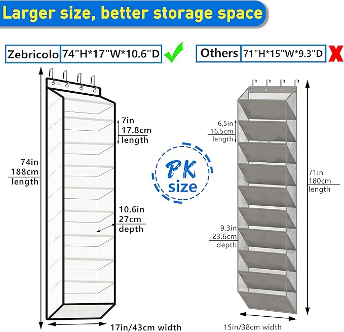 Over the Door Shoe Organizer, 20 to 30 Pairs Hanging Shoe Holder, Heavy Duty Extra Deep Pockets Shoe Storage for Closet, Anti-Scratch Hooks & FSC-Certified Bamboo - White