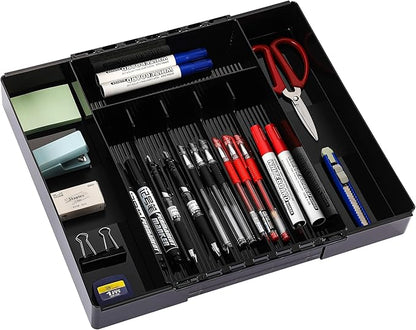 IEEK Silverware Organizer for Kitchen Drawers,Expandable Utensil Tray, Adjustable Cutlery and Flatware Holder,Plastic Drawer Dividers For Spoon Forks Knives Chopsticks Storage,Black-M