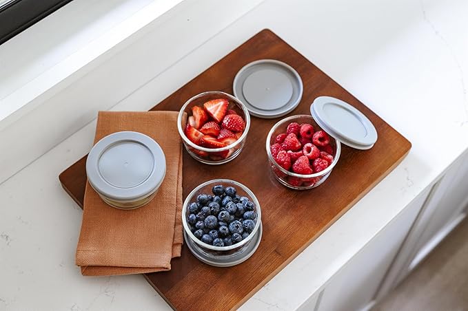 8-Piece Glass Food Storage Containers Set (4 Containers + 4 BPA-Free Lids) | 1-Cup, Leakproof | Microwave, Freezer, Oven & Dishwasher Safe | Ideal for Meal Prep & Pantry Organization, Grey