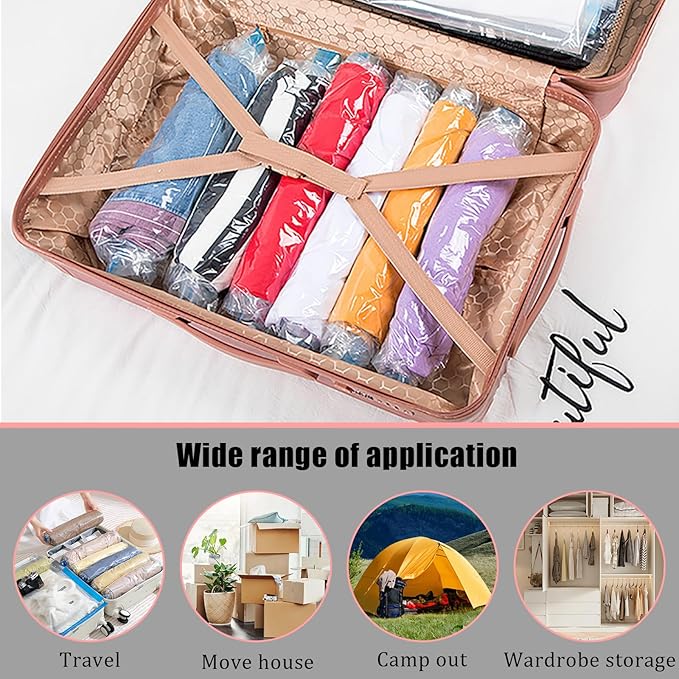 5 Pack Travel Roll up Compression Bag 16 x 24 Inch, Hand-Rolled Packing Vacuum Seal Bags for Travel, Room Saver Vacuum Storage Zipper Bags, Vacuum Sealer Bags Clothes for Luggage Clothing