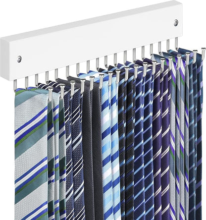 Tie Rack Belt Hanger Wall Mounted, Lomrsiul Non Slip 180 Degree Rotating Tie Organizer for Men Closet with 18 Hooks Closet Organizers and Storage for Tie Belt Necklace Purse Scarf Bag White 1 Pack