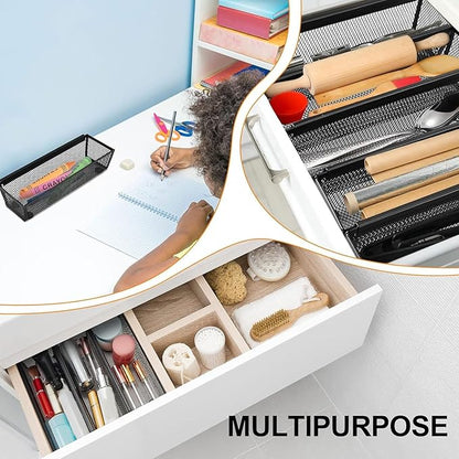 Chumia 16 Pack Silverware Drawer Organizer 9 x 3 x 2 Inch Mesh Utensil Organizer for Kitchen Drawers with Interlocking Arm for Flatware Knives Spoons Fork Cosmetic Utensil Tabletop Storage Tray