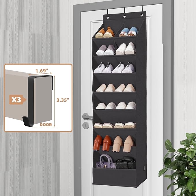 STORAGE MANIAC 1-Pack Over the Door shoe Organizer 8-Shelves + Over Door Shoe Organizer with Curtain 7-Shelves
