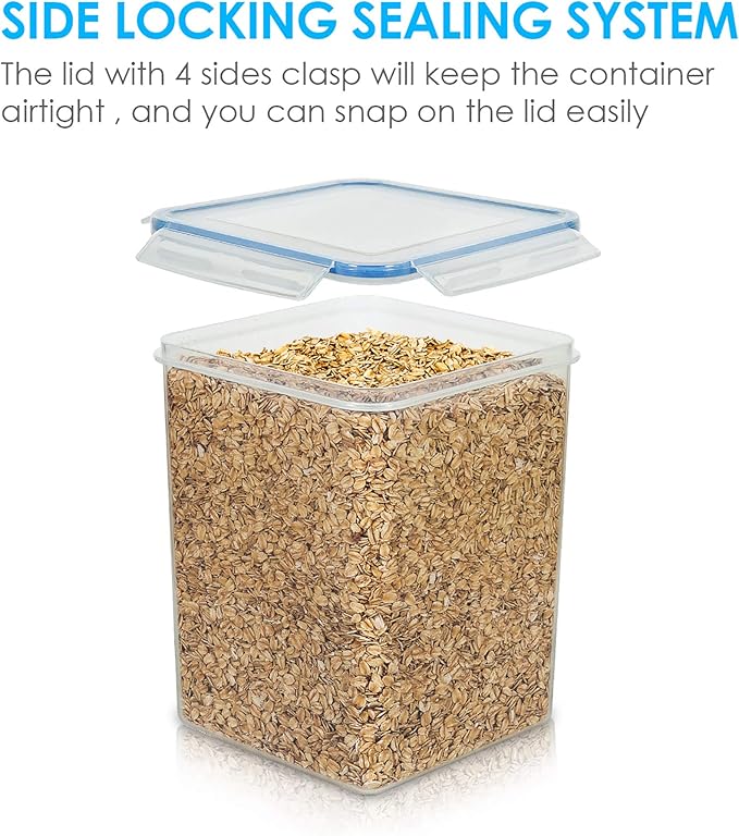 Vtopmart Large Food Storage Containers 5.2L / 175oz, 4 Pieces BPA Free Plastic Airtight Canisters for Flour, Sugar, Baking Supplies, Rice with Lids, 4 Measuring Cups and 24 Labels, Blue (Pack of 2)