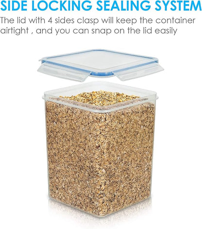 Vtopmart Large Food Storage Containers 5.2L / 175oz, 4 Pieces BPA Free Plastic Airtight Canisters for Flour, Sugar, Baking Supplies, Rice with Lids, 4 Measuring Cups and 24 Labels, Blue (Pack of 2)