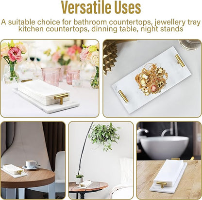 Guest Towel Holder Tray for Bathroom - White Marble-Tray - Napkin Holder for-Bathroom - Paper Hand Towel Holder.