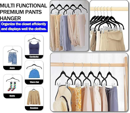 GVTECH Velvet Hangers with Clips, [24 Pack] Metal Clip Hangers for Pants - Notched Skirt Hangers for Pants, Skirts, Suit, Dresses & Shirts 360° Swivel Hook, Non Slip Felt Hanger (Grey, 24 Pack)