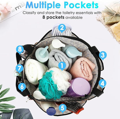 Fammart Mesh Shower Caddy Portable for College Dorm Room Essentials, 8-Pocket Large Shower Basket Tote Bag with 2 Handles for Toiletry, Bathroom, Beach, Camp, Gym