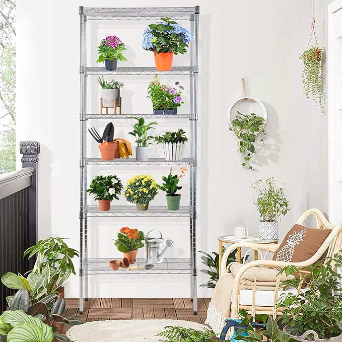 Metal Shelving Unit Detachable Storage Rack with 8 Leveling Feet Adjustable Storage Shelves Wire Shelves for Storage Kitchen Garage, 900LB Capacity, 59" H x 23" L x 13" D, Chrome