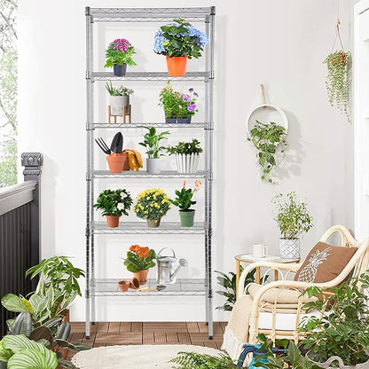 Metal Shelving Unit Detachable Storage Rack with 8 Leveling Feet Adjustable Storage Shelves Wire Shelves for Storage Kitchen Garage, 900LB Capacity, 59" H x 23" L x 13" D, Chrome