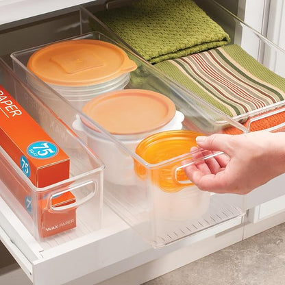 iDesign Plastic Stackable Pantry Bin with Handles for Cabinets or Fridge, Clear, Made in USA