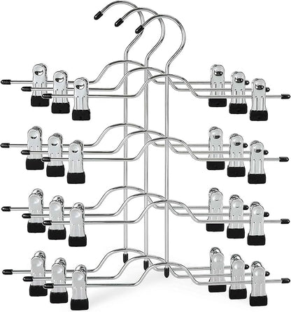 TOPIA HANGER 4 Tier Metal Skirt Hangers for Women, Pants Hanger Space Saving with Adjustable Clips, Gain 70% More Space, Non Slip Grip for Slacks, Trousers, Shorts, Jeans, Towels, Black, 3-Pack, CT24B