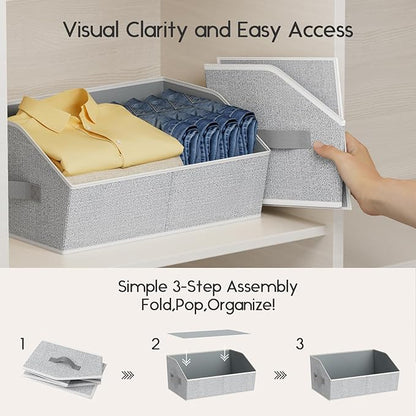 Homsorout Large Closet Organizers and Storage Bins - 10 Pack Trapezoid Storage Baskets for Shelves, Foldable Fabric Baskets with Handles Ideal for Closet, Basket, Wardrobe and Shelf Storage,Light Grey